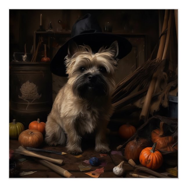 Poster Cairn Terrier Citrouilles Halloween effroi (Devant)
