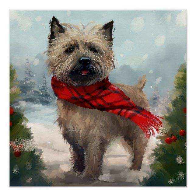 Poster Cairn Terrier Dog dans Noël de neige (Devant)
