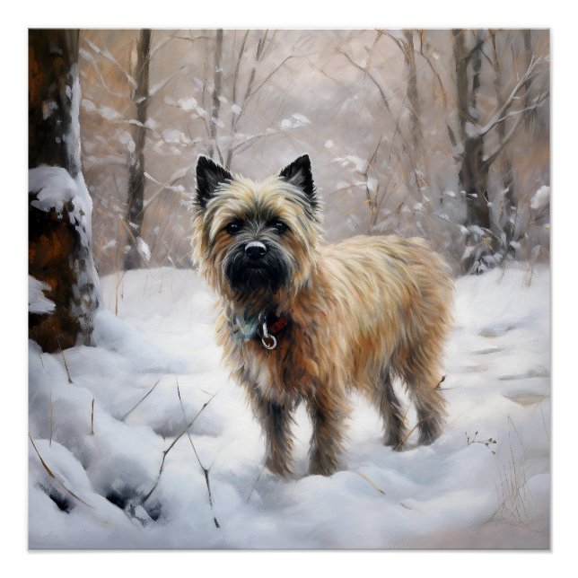 Poster Cairn Terrier Laissez tomber la neige Noël (Devant)