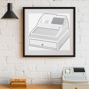 Poster Caisse Enregistreuse Grise Minimaliste de Vente au