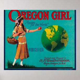 Poster Caisse LabelElgin d'Apple de fille de l'Orégon, OU
