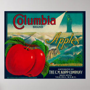 Poster Caisse LabelYakima, WA de Colombie Apple