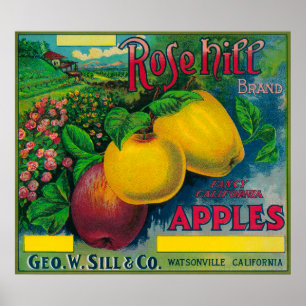 Poster Caisse rose LabelWatsonville, CA d'Apple de