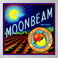 Caisses de fruits des années 1940 étiquette Moonbe