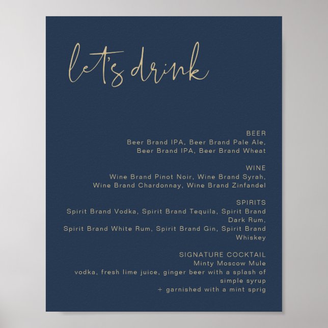 Poster CAITLIN Marine & Gold Buvons Bar Menu Signal (Devant)