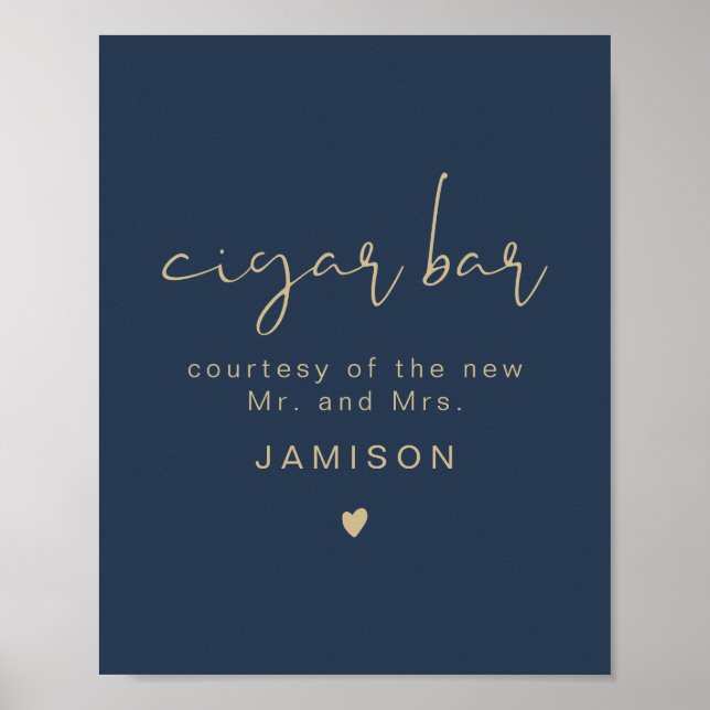 Poster CAITLIN Marine & Gold Modern Mariage Cigar Bar (Devant)