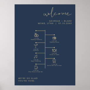Poster CAITLIN Moderne Marine et Gold Mariage Icon Timeli
