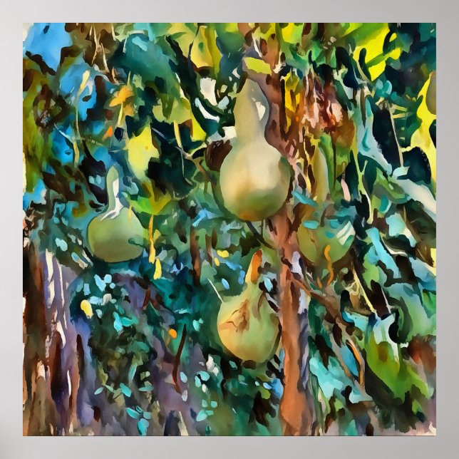 Poster Calabash Arbre Gourdes En Automne Art Acrylique (Devant)