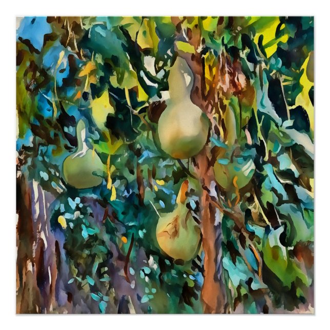 Poster Calabash Arbre Gourdes En Automne Art Acrylique (Devant)