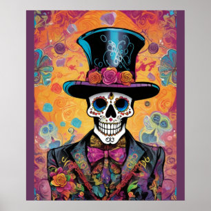 Poster Calavera colorée : Jour du squelette mort