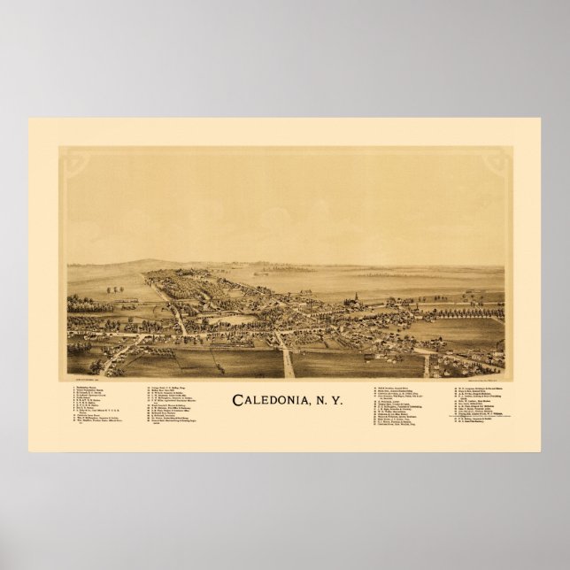 Poster Caledonia, NY Carte panoramique - 1892 (Devant)