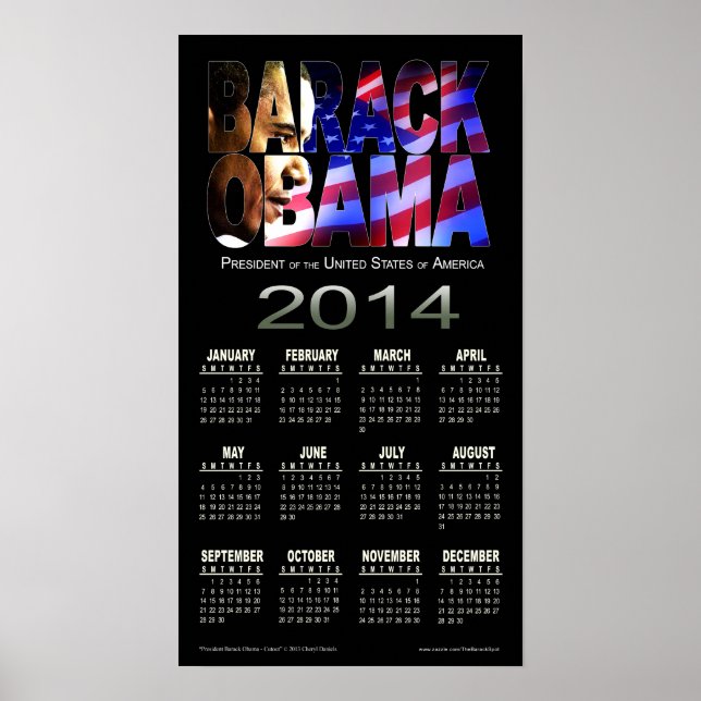 Poster Calendrier 2014 Barack Obama de découpe | noir (Devant)
