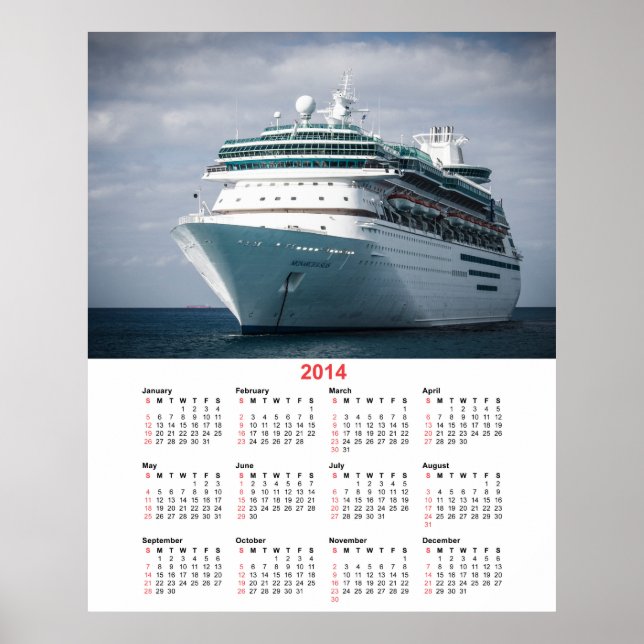 Poster Calendrier 2014 du paquebot de croisière de luxe (Devant)