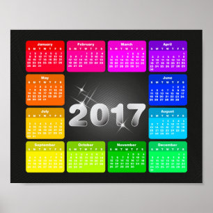 Poster Calendrier 2017 aux couleurs vives de l'arc-en-cie