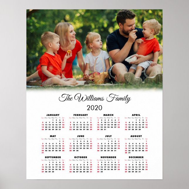 Poster Calendrier 2020 Votre photo et votre nom (Devant)