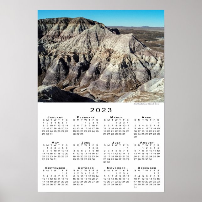 Poster Calendrier 2023 Badlands désert montagnes de Blue  (Devant)