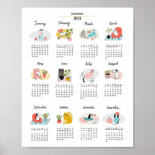Poster Calendrier 2023 Cartoon mignon Chats et Chiens
