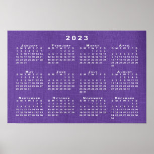 Poster Calendrier 2023 sur photo de texture de lin violet