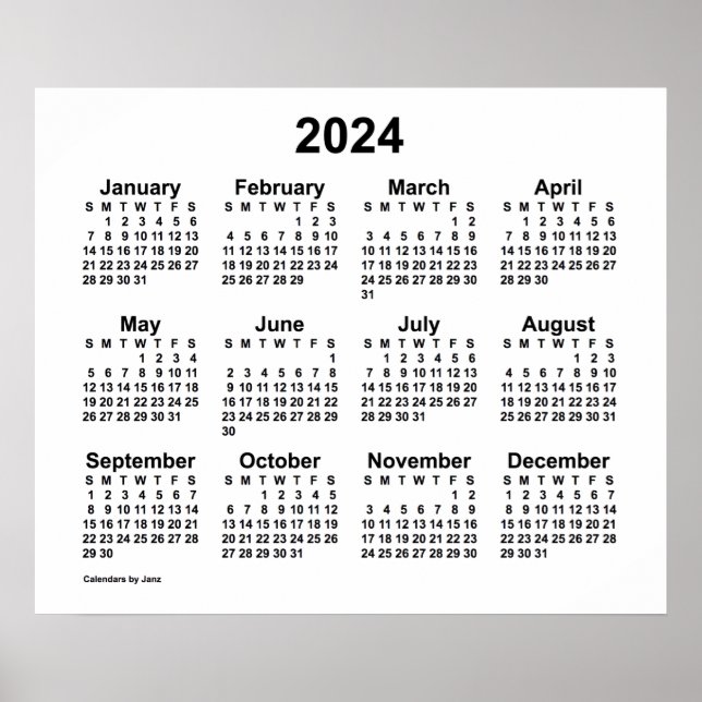 Poster Calendrier 2024 à fond blanc de Janz (Devant)