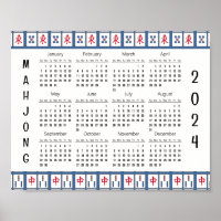 Poster Calendrier 2024 de Mahjong Game Tiles