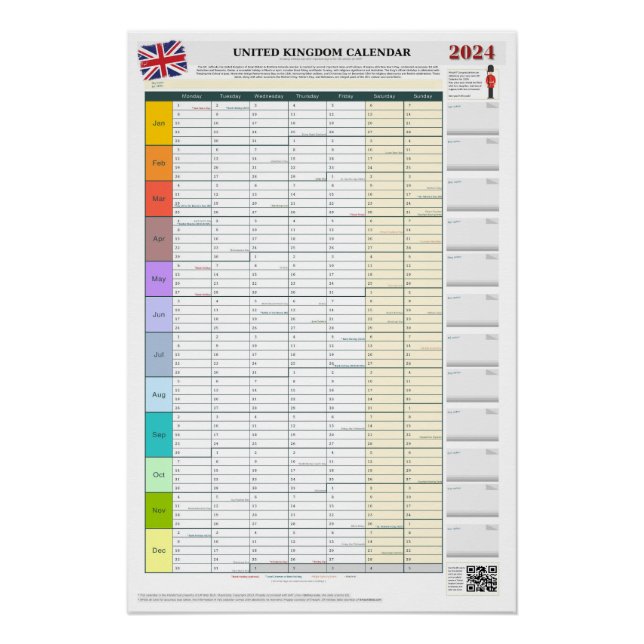Poster Calendrier 2024 du Royaume-Uni (Devant)