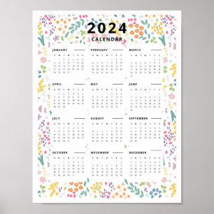 Poster Calendrier 2024 en un coup d'œil motif fleur sauva