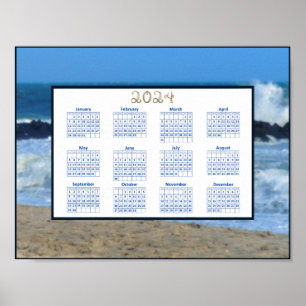 Poster Calendrier 2024 Vagues océaniques Roches de plage