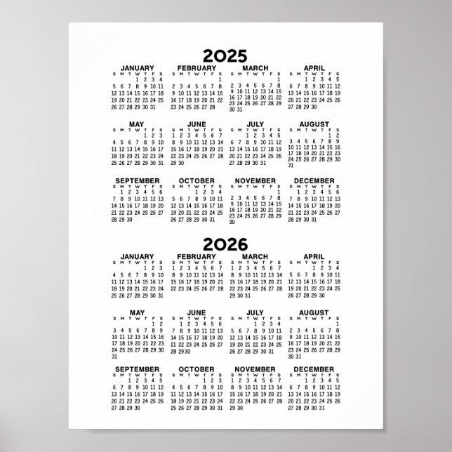 Poster Calendrier 2025 2026 - Noir et Blanc Minimal de Ba (Devant)