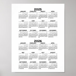 Poster Calendrier 2025 2026 - Noir et Blanc Minimaliste B