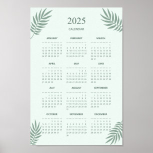 Poster Calendrier 2025 Boho Floral Esthétique Mint Green
