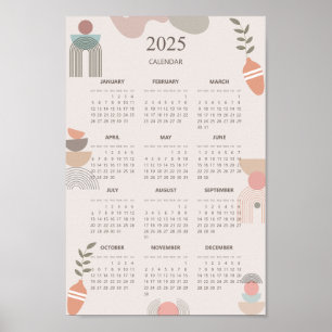 Poster Calendrier 2025 Boho Mid Century Abstrait Minimali