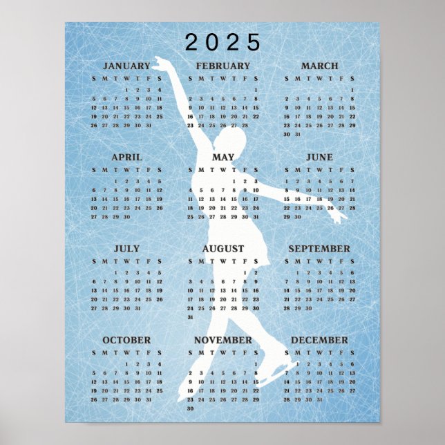 Poster Calendrier 2025 de la conception de patin à (Devant)