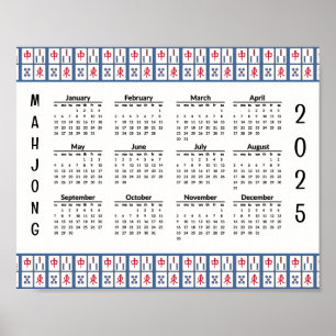 Poster Calendrier 2025 de Mahjong Game Tiles