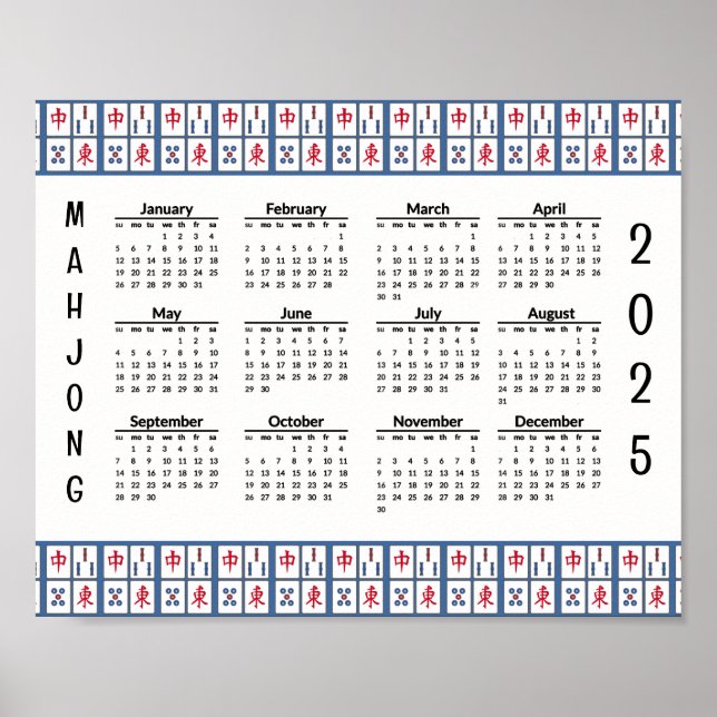Poster Calendrier 2025 de Mahjong Game Tiles (Devant)