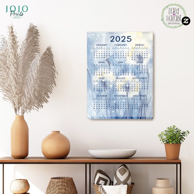 Poster Calendrier 2025 Fond fleur de pissenlit (Calendar 2025 Dandelion Flower Background Poster)