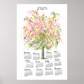Poster Calendrier 2025 Grand Arbre de Douche Aquarelle Ar