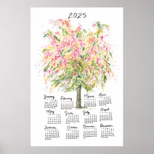 Poster Calendrier 2025 Grand Arbre de Pluie Aquarelle Arc