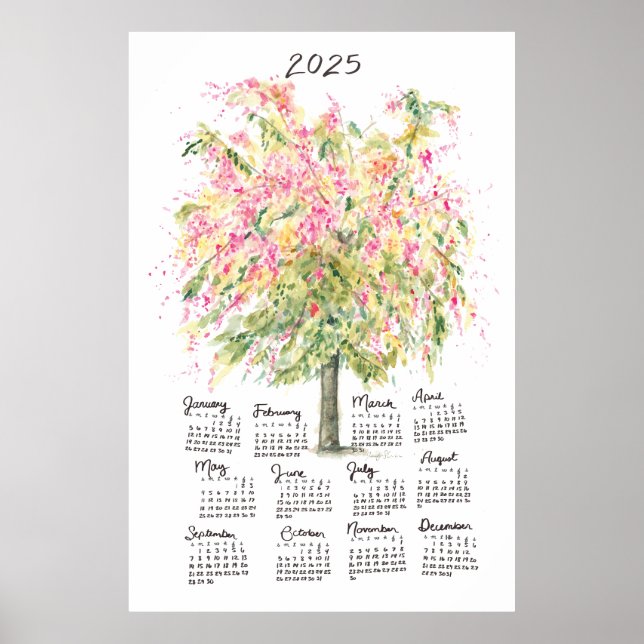 Poster Calendrier 2025 Haute aquarelle Arbre de douche ar (Devant)