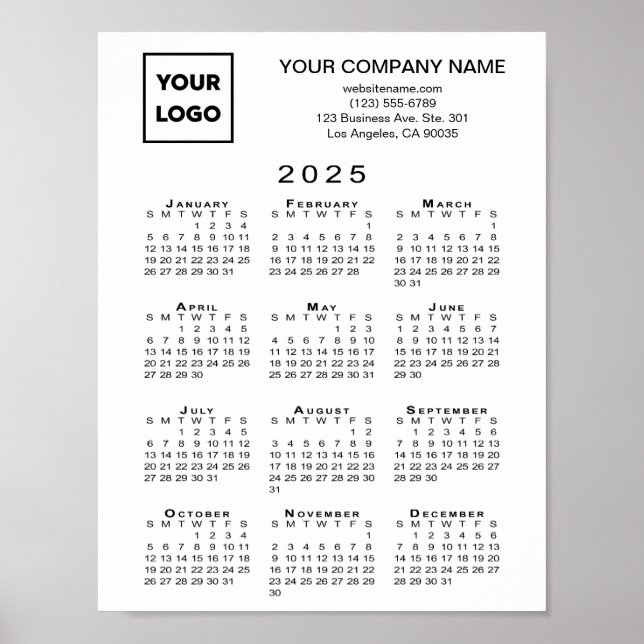 Poster Calendrier 2025 - Logo et texte professionnels (Devant)