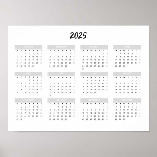 Poster Calendrier 2025 par mois pour la maison, l'école e (Devant)