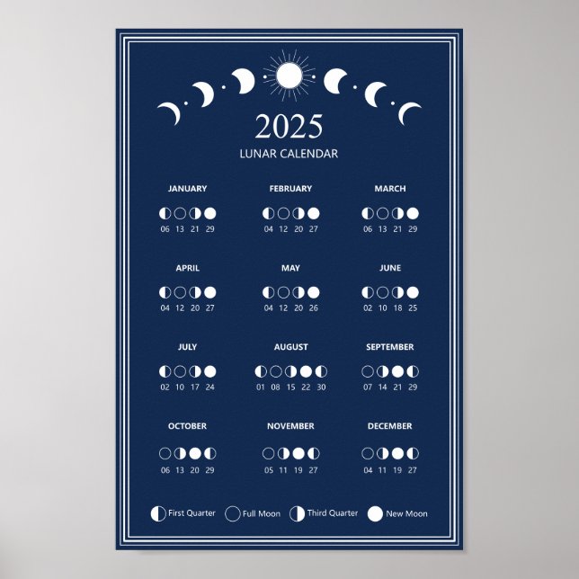 Poster Calendrier 2025 Phases de Lune Cycles Lunaires Ble (Devant)