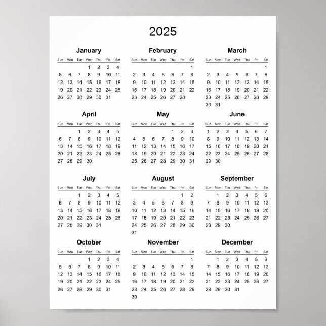 Poster Calendrier 2025 Simple mais Élégant |  (Devant)