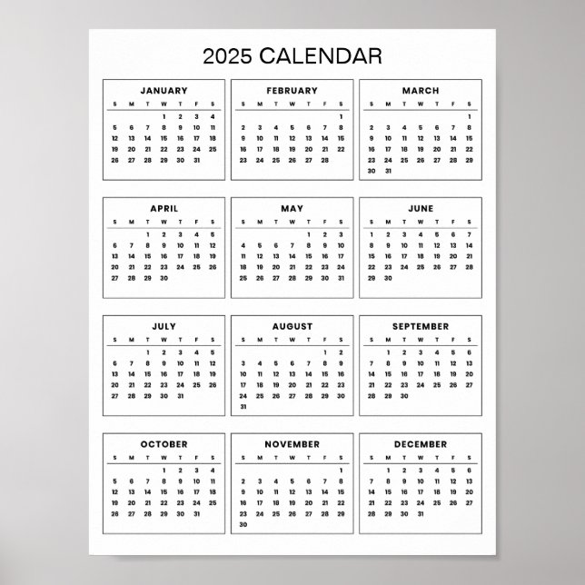 Poster Calendrier 2025 Simple mais Élégant |  (Devant)