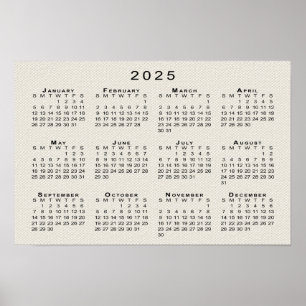 Poster Calendrier 2025 sur Faux Canvas Texture Modèle
