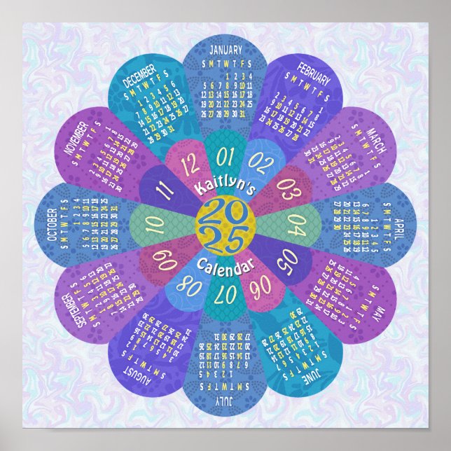 Poster Calendrier 2025 Unique Boho Purple Flower personna (Devant)