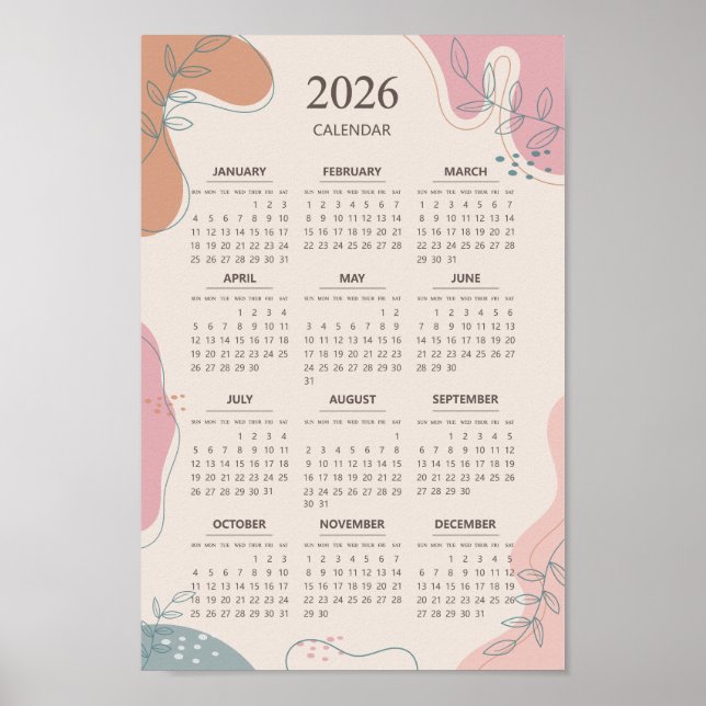 Poster Calendrier 2026 Abstrait Bohème de style milieu de (Devant)