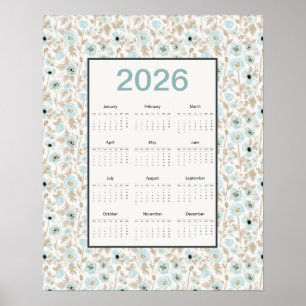 Poster Calendrier 2026 année complète Bleu Crème Coquelic
