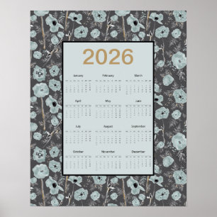 Poster Calendrier 2026 année complète bleu gris Coquelico