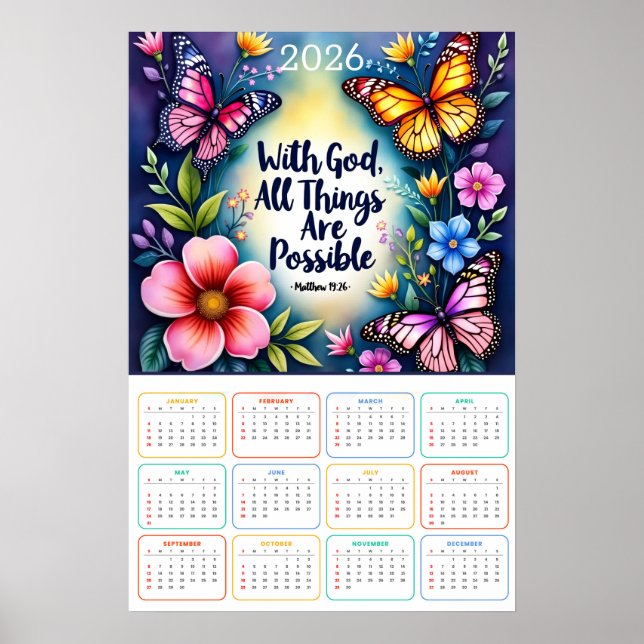 Poster Calendrier 2026 Avec Dieu, Tout Est Possible  (Devant)