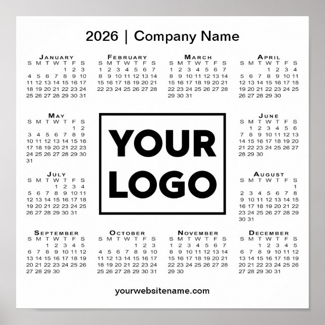 Poster Calendrier 2026 avec logo et nom de l'entreprise (Devant)